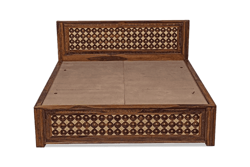 Solid Wood Brass Bed D with Hydraulic Storage