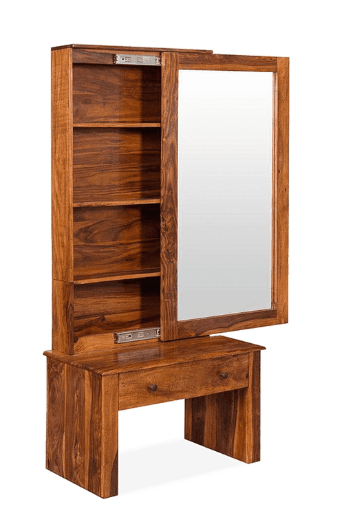 Solid Wood Turner Dressing Almirah with Sliding Door Walnut