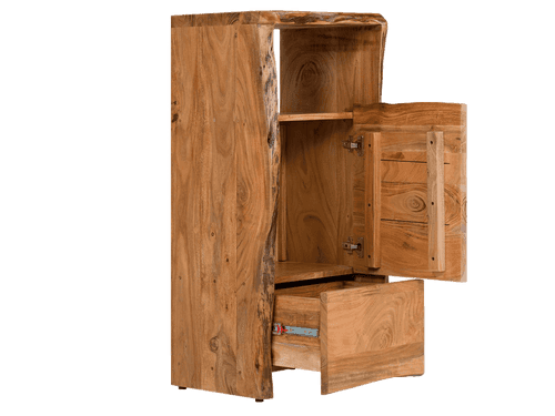 Wooden LOG Indiana Thar Bookcase with Door & Drawer Natural