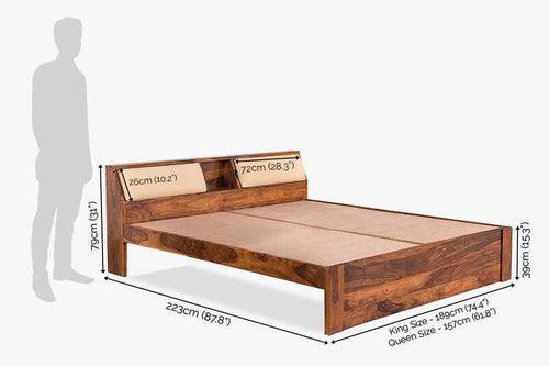 Solid Wood Slant Bed with Hydraulic Storage