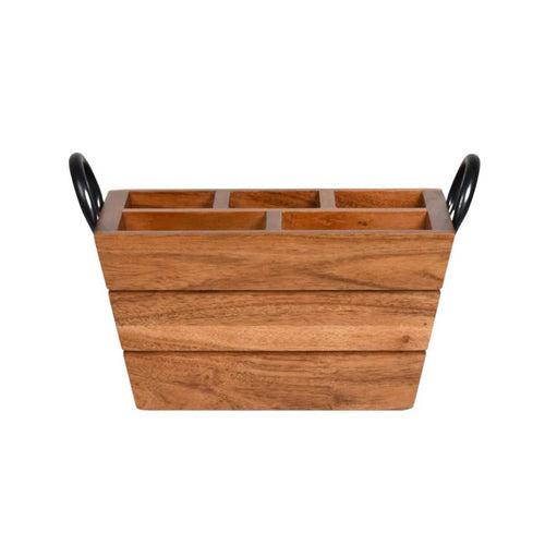 Solid Wood Boat Cutlery Caddy/Holder with Horseshoe Handle