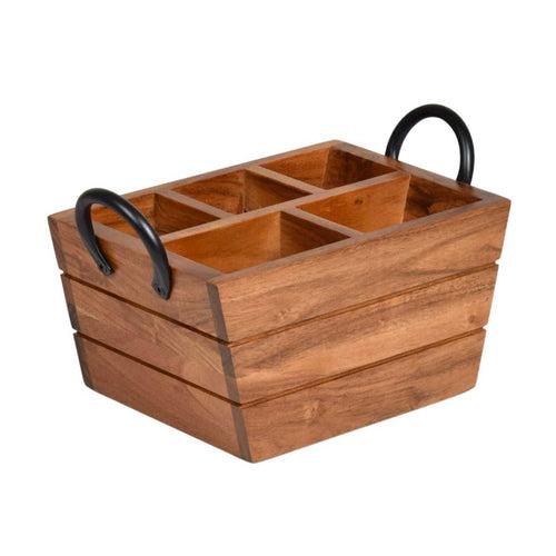 Solid Wood Boat Cutlery Caddy/Holder with Horseshoe Handle