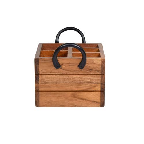 Solid Wood Boat Cutlery Caddy/Holder with Horseshoe Handle