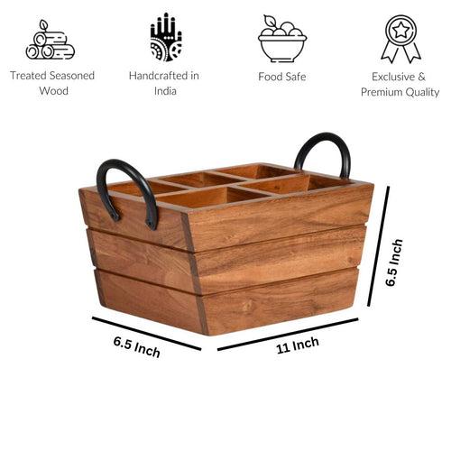 Solid Wood Boat Cutlery Caddy/Holder with Horseshoe Handle