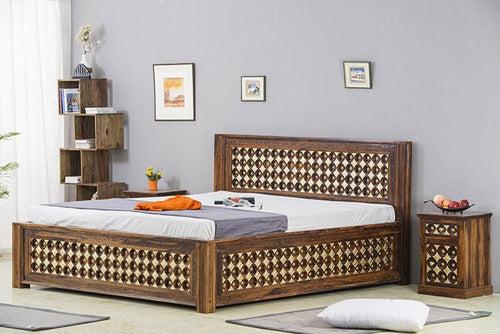 Solid Wood Brass Bed D with Hydraulic Storage