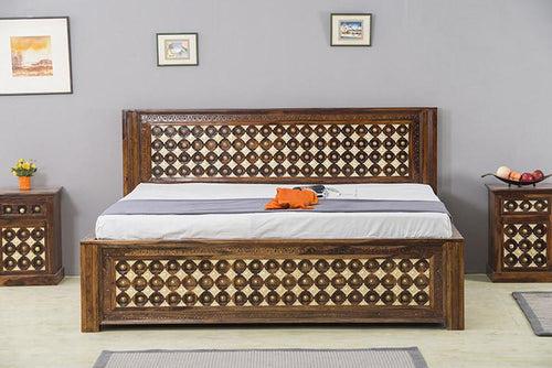 Solid Wood Brass Bed D with Hydraulic Storage