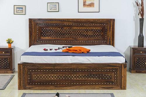 Solid Wood Brass Bed B with Hydraulic Storage