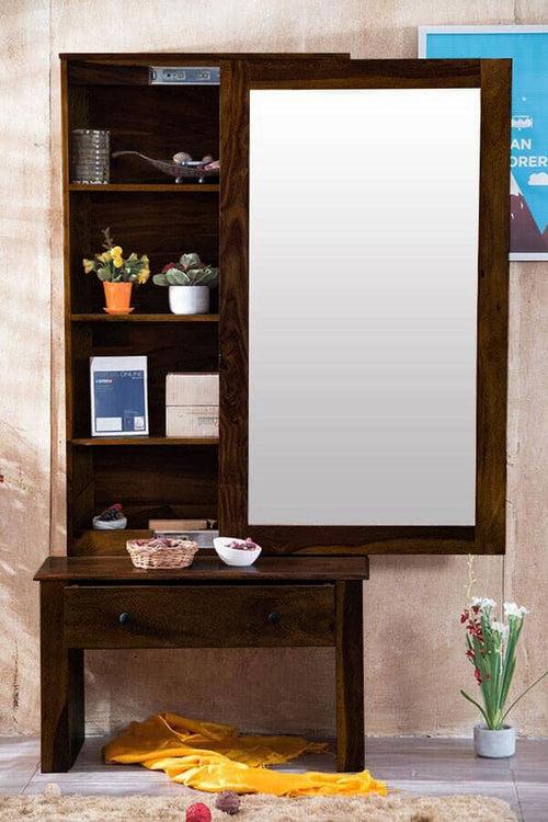 Solid Wood Turner Dressing Almirah with Sliding Door Walnut