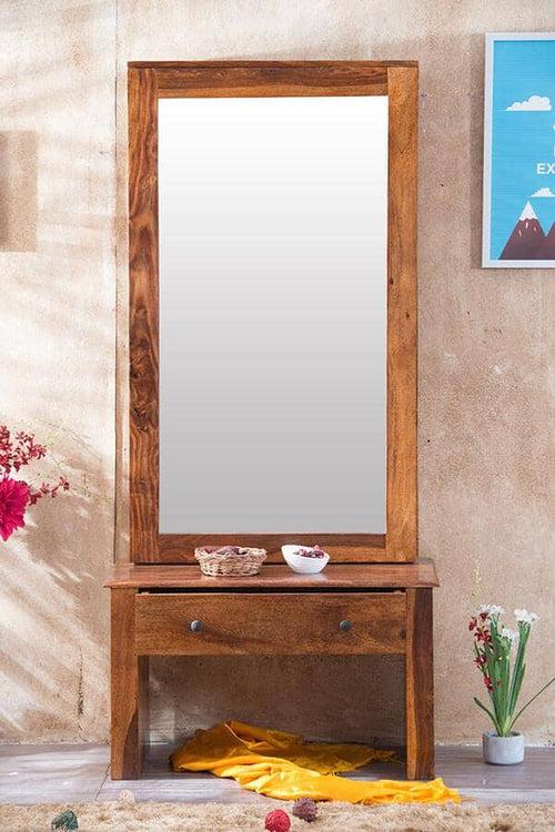 Solid Wood Turner Dressing Almirah with Sliding Door Walnut