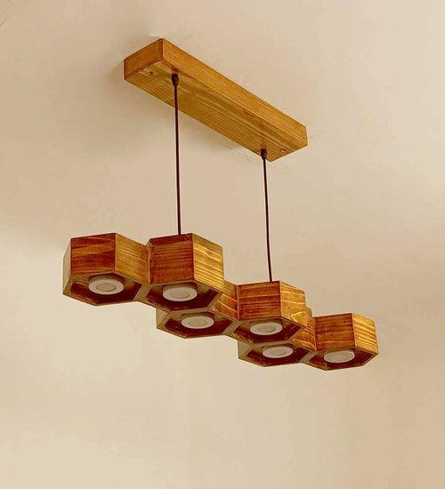 Hexa 36 Brown Wooden LED Hanging Lamp