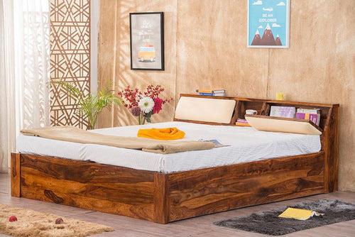 Solid Wood Slant Bed with Hydraulic Storage