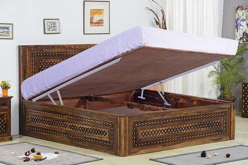 Solid Wood Brass Bed B with Hydraulic Storage