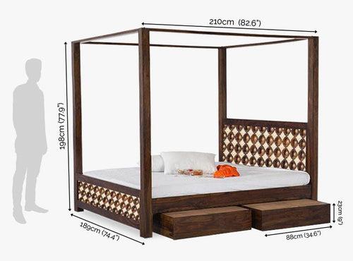 Solid Wood Poster Bed Romeo Brass Royale with Hydraulic Storage