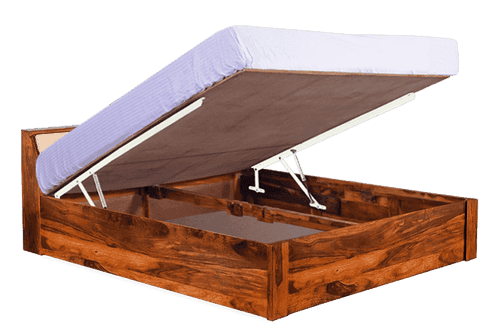 Solid Wood Slant Bed with Hydraulic Storage