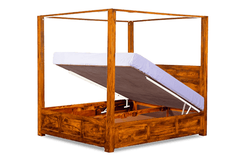 Solid Wood Poster Bed Romeo with Hydraulic Storage