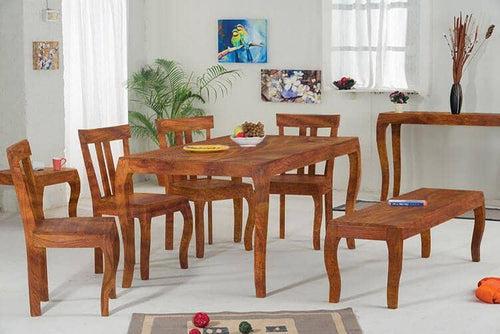 Solid Wood Tania Dining Set 6 Seater with Bench