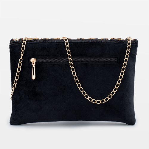 Boho Black Suede Hand Embellished Sling Bag