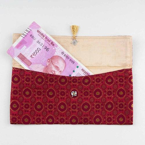 Maroon Brocade Reusable Cloth Envelope