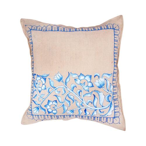 Beige Handpainted Jute Cushion Cover