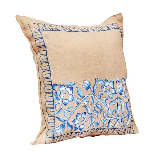 Beige Handpainted Jute Cushion Cover