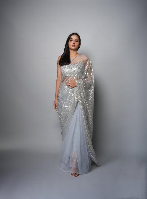 Avni Silver Glimmer Saree