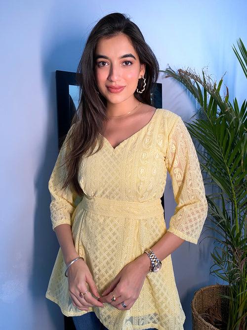 Yellow Peplum Hakoba Kurti