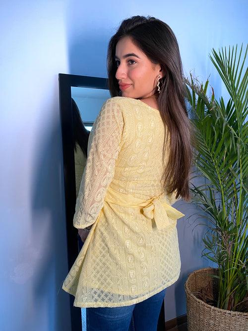 Yellow Peplum Hakoba Kurti