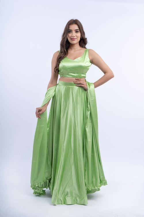 Pista Shirred Satin Lehenga