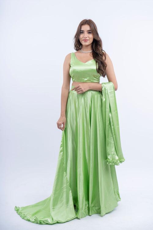 Pista Shirred Satin Lehenga