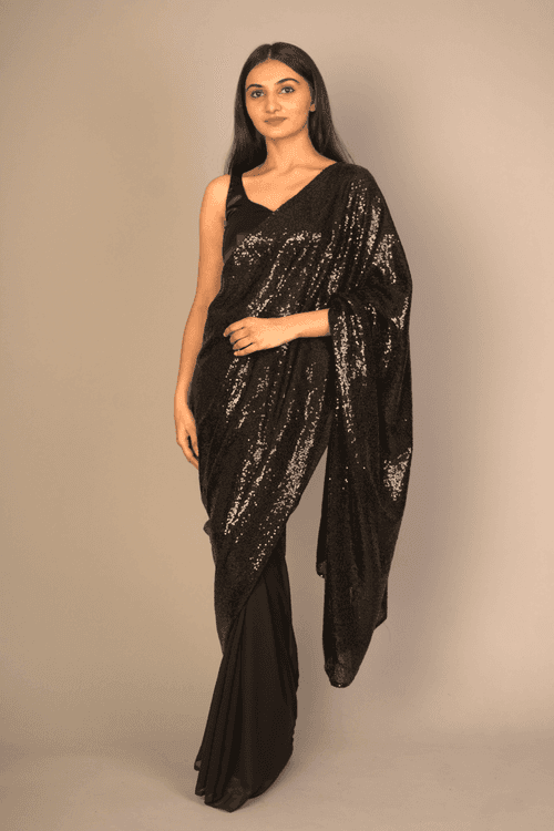 Black Half & Half Sequin Saree