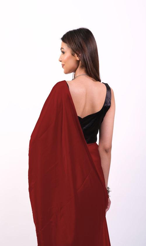 Maroon Satin Saree