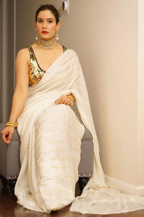 Off-white Georgette Mukaish Work Saree