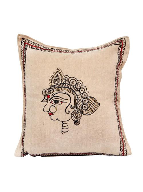 Handpainted Queen Beige Cushion Cover