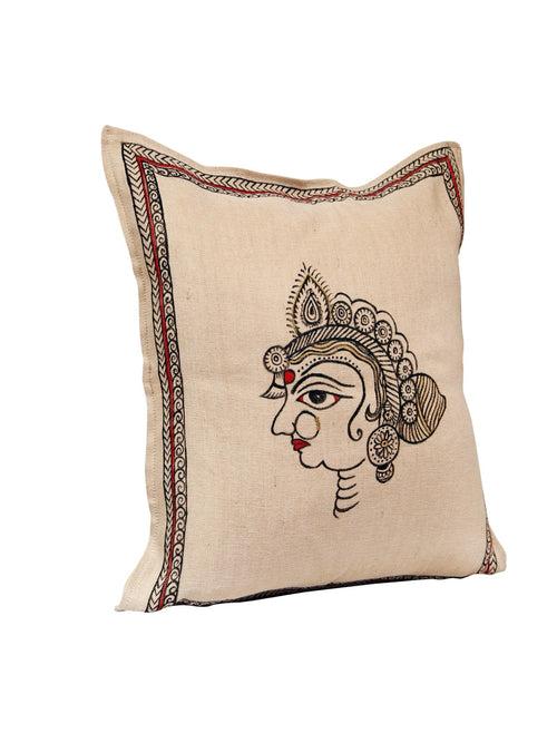 Handpainted Queen Beige Cushion Cover