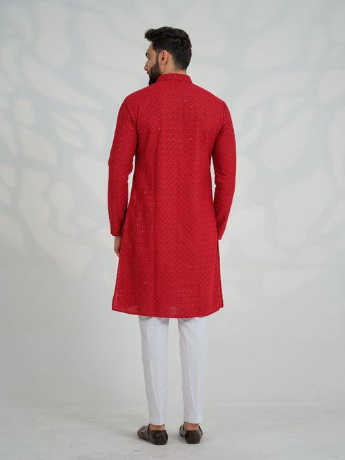 Omar Red Cotton Kurta