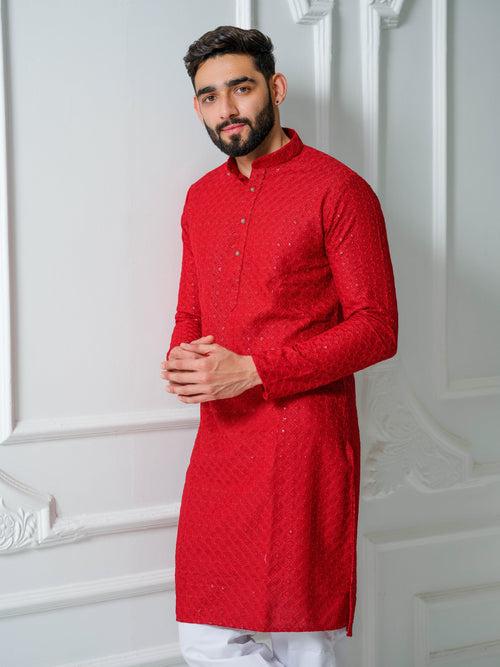 Omar Red Cotton Kurta