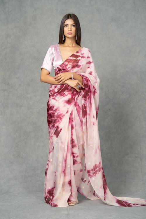 Plum Festive Shibori Saree