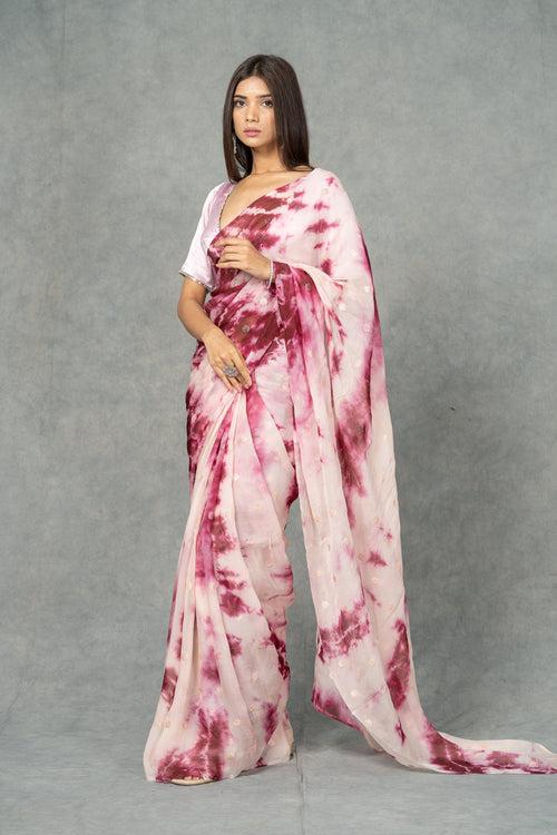 Plum Festive Shibori Saree