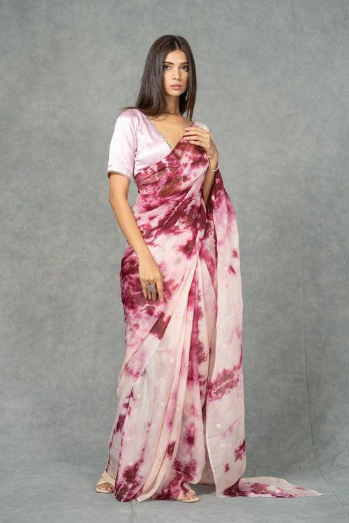 Plum Festive Shibori Saree