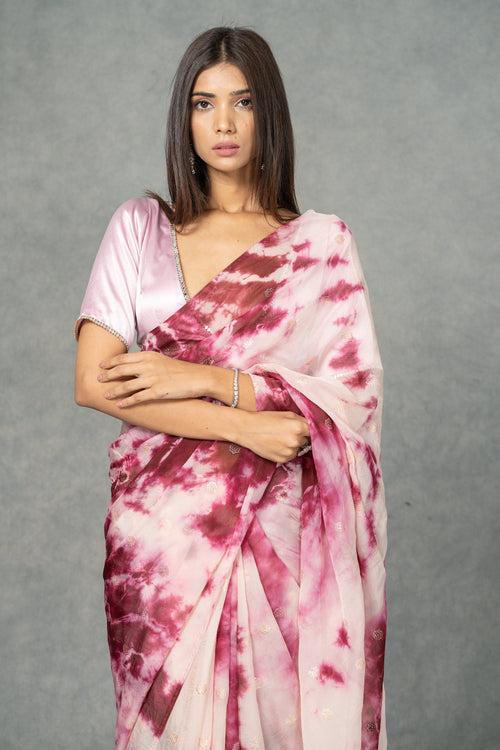 Plum Festive Shibori Saree