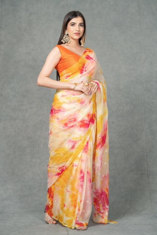 Narangi Tie-Dye Festive Organza Saree