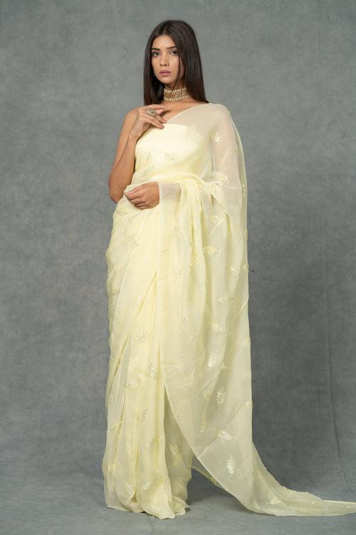 Yellow Embroidered Organza Saree