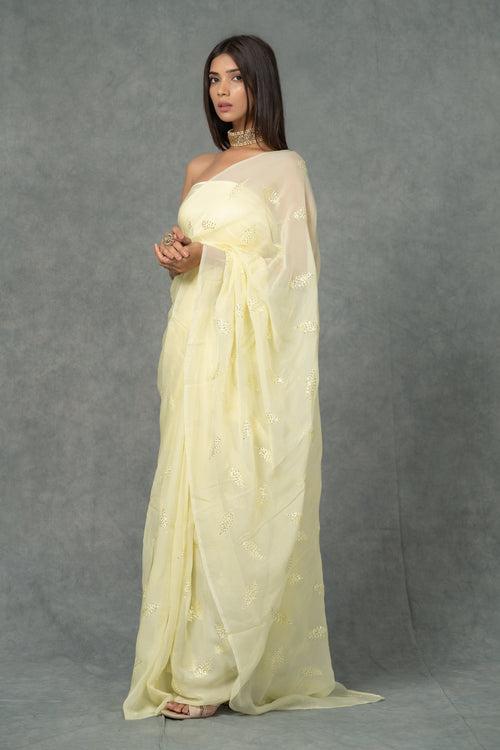 Yellow Embroidered Organza Saree