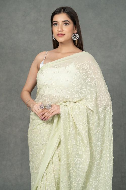 Light Green Chikankari Saree