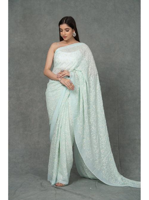 Light Blue Chikankari Saree