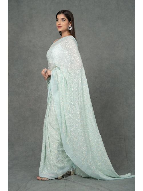 Light Blue Chikankari Saree