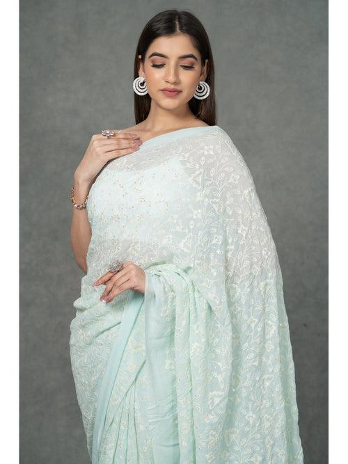 Light Blue Chikankari Saree