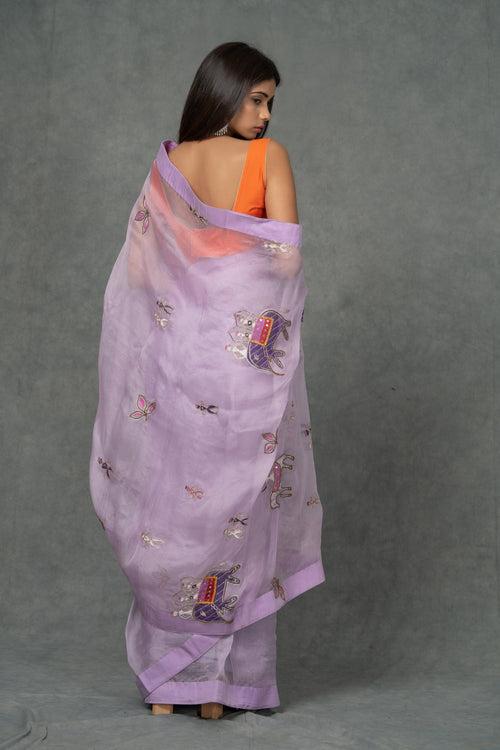 Kinara Handpainted & Handworked Lavender Saree