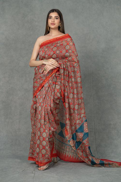 Chakra Handblocked Chanderi Saree