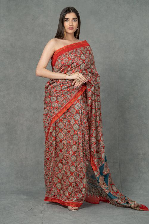 Chakra Handblocked Chanderi Saree